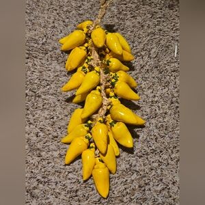 Ceramic Faux Chili pepper ristra On Rope Heavy Kitchen